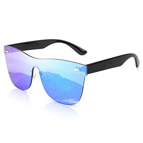 FEISEDY Mirrored Rimless Sunglasses One Piece Lens Reflective Sunglasses for Women Men B2647