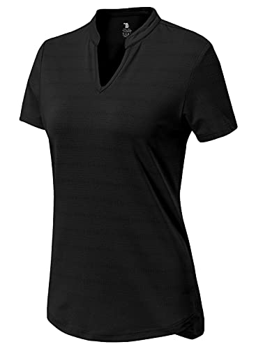 BGOWATU Women’s Golf Polo Shirts Short Sleeve V-Neck Collarless Tennis T-Shirt Quick Dry Lightweight Tops White XXL