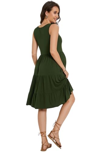 Smallshow Women's Maternity Dress Sleeveless Ruffle Tank Pregnancy Clothes,Army Green,M