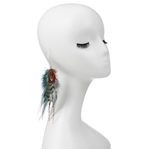 lureme Bohemian Style Multicolor Pheasant Feathers Dangle Earrings Large Feather Drop Earrings(er006405-1)