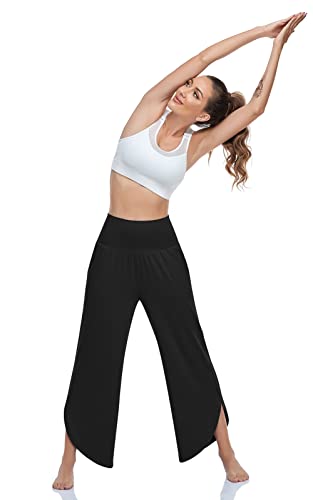 UEU Women's Wide Leg Yoga Pants High Waisted Comfy Dance Sweatpants Loose Casual Soft Lounge Joggers with Pockets (Tie Dye Black Blue, M)