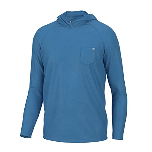 HUK Standard Waypoint Hoodie, Performance Long-Sleeve Shirt for Men, Azure Blue, Small