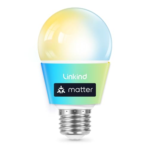 Linkind Matter Smart Bulb, Soft White to Daylight Tunable Smart Light Bulbs, Alexa Light Bulbs, Work with Apple Home, Alexa, Google Home, 2.4GHz Wi-Fi LED, A19 E26, 800LM, 60W (2-Pack)