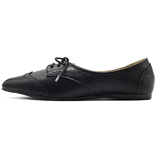 Ollio Women's Ballet Shoe Flat Enamel Pointed Toe Oxford M1818 (8.5 B(M) US, Black)