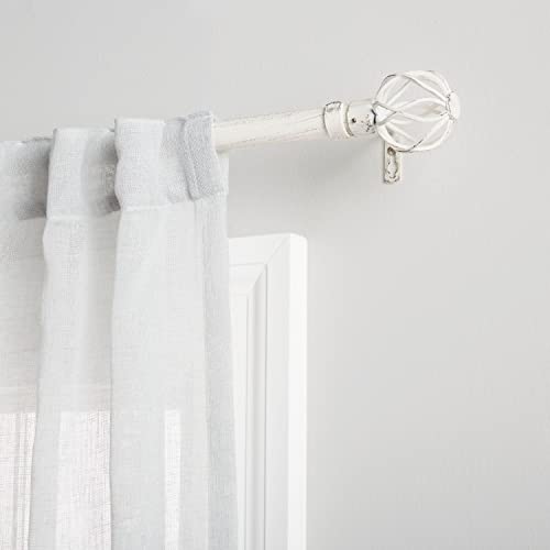 Exclusive Home Ogee 1" Curtain Rod and Coordinating Finial Set, Distressed White, Adjustable 36"-72"