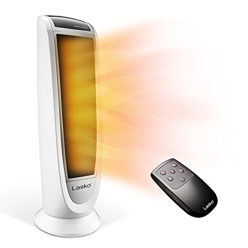 Lasko Oscillating Digital Ceramic Tower Heater for Home with Overheat Protection, Timer and Remote Control, 22.75 Inches, 1500W, White, 5165, Medium