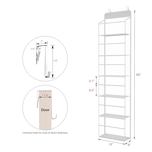 Univivi Over Door Hanging Organizer Behind the Door Storage, Closet Door Organizer with 6 Clear Plastic Pockets & 2 Big Metal Hooks for Cosmetics, Bathroom, Nursery and Sundries