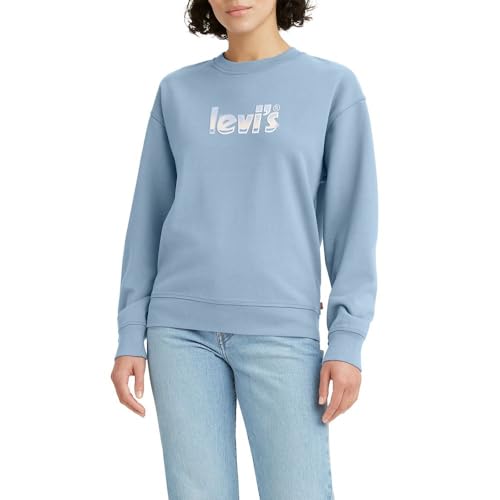 Levi's Women's Standard Crewneck Sweatshirt (Also Available in Plus), (New) Poster Logo Crew Porcelain Blue Graphic, XX-Large