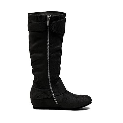 DREAM PAIRS Women's Knee High Low Hidden Wedge Boots Suede Faux Fur Lining Side Zipper Knee High Boots,Size 10,TAUPE/SUEDE,URA