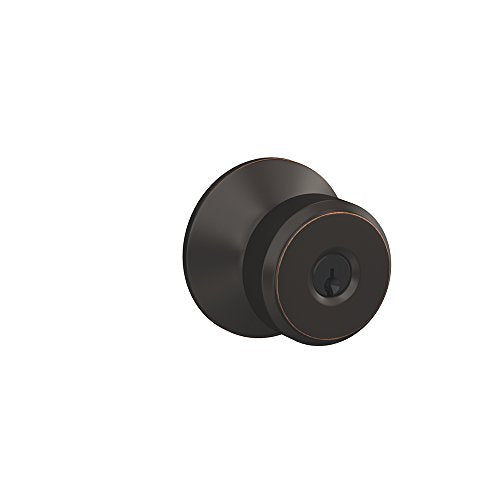 Schlage F51A BWE 622 Bowery Door Knob, Keyed Entry Lock, Matte Black