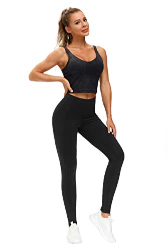 THE GYM PEOPLE Thick High Waist Yoga Pants with Pockets, Tummy Control Workout Running Yoga Leggings for Women Grey Purple