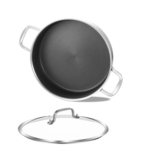 LOLYKITCH 3 QT Tri-Ply Stainless Steel Non-Stick Sauté Pan with Lid,Small Skillet,Jumbo Cooker,Induction Cooking Pan,Dishwasher and Oven Safe.