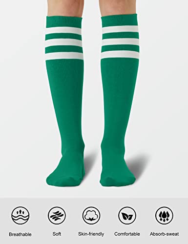 Joulli Women's Knee High Athletic Socks Stripe Tube Outdoor Sport Socks 3 Pairs, White