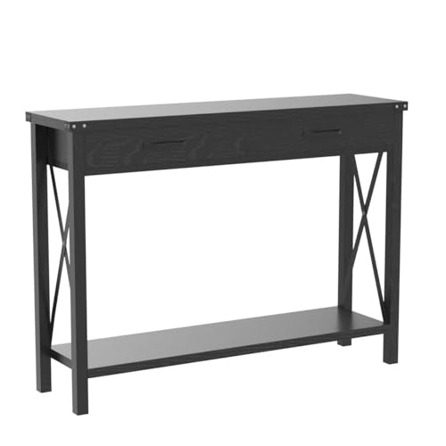 IDEALHOUSE Console Table with 2 Drawers, Farmhouse Sofa Table with Storage Shelf, Accent Wood Entryway Table for Living Room, Hallway, Foyer-Black