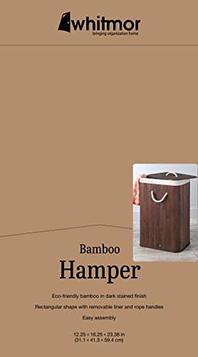 Whitmor Laundry Hamper with Rope Handles Bamboo, 12.25x16.25x23.375, Dark Stain