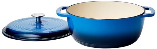 Amazon Basics Enameled Cast Iron Round Dutch Oven with Lid and Dual Handles, Heavy-Duty & Small, 4.3-Quart, Blue