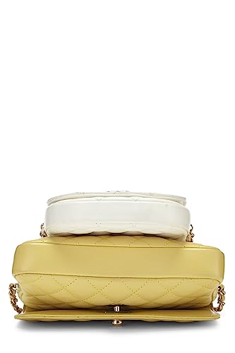 Chanel, Pre-Loved Yellow & White Quilted Lambskin Side Packs Bag, Multi