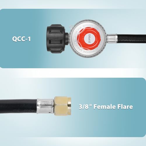 SHINESTAR 0-20 PSI Adjustable Propane Regulator and Hose with Brass Adapter, 4 Feet Gas Burner Hose Replacement for Turkey Fryer, Fish Cooker, Fire Pit, Forge and more