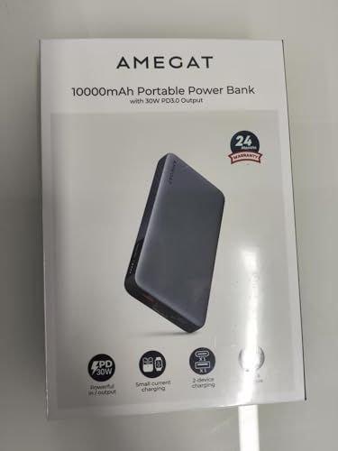 AMEGAT Portable Charger 10000mah, 30W Power Bank USB C in&Out PD Fast Charging, Slim Portable Phone Charger for Travel, Battery Pack for iPhone, MacBook, Laptops, Earbuds and More