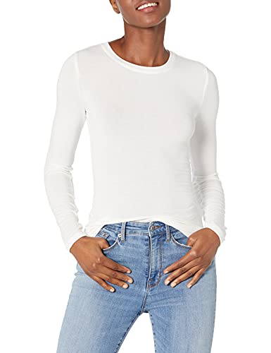 BCBGMAXAZRIA Women's Long Sleeve Top with Crew Neck, Off White, X-Small