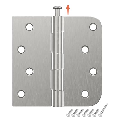 HOSOM 3 Pack Brushed Nickel Exterior Door Hinges 4 Inch, 5/8" Radius, Removable Pin, Perfect for Heavy-Duty Front & Back Door, Antirust & No Squeaks