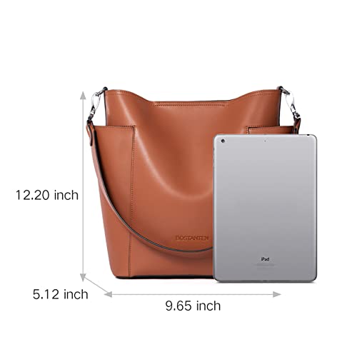 BOSTANTEN Genuine Leather Bucket Handbag Designer Hobo Shoulder Bags Tote Purses and Handbags Set with Clutch Purse Brown