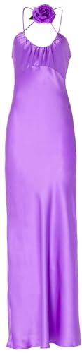 Rodarte, Purple Silk Satin Bias Dress With Ruched Bust And Silk Flower Detail, 2, Purple