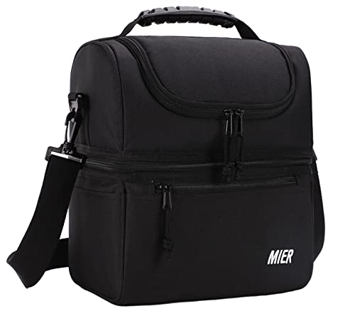 MIER Adult Lunch Box Insulated Lunch Bag Large Cooler Tote Bag for Men Women to Work Travel Daytrip, Double Deck Cooler (Navy, Large)