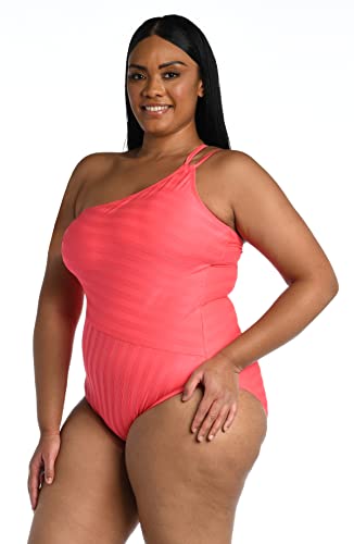 La Blanca Women's One Shoulder One Piece Swimsuit, Multi//Sun Catcher, 22