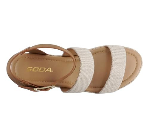 Soda Top Shoe Bryce Open Toe Buckle Ankle Strap Espadrilles Flatform Wedge Casual Sandal (Beige Canvas/Taupe, US Footwear Size System, Adult, Women, Numeric, Medium, numeric_8_point_5)