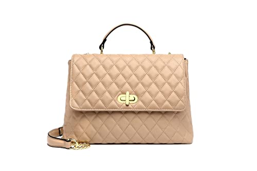 ER.Roulour Chain Shoulder Bag, Quilted Purses for Women, Medium Flap Turnlock Vegan Leather Handbag