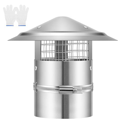 VIVOHOME 4" Cone Top Chimney Cap with Screen, Round Roof Rain Chimney Cover, Galvanized Steel Fireplace Exhaust Cap, Adjustable Roof Cap for Vent