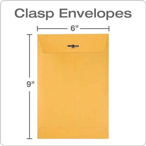 Quality Park 6x9 Clasp Envelopes, Extra Heavyweight 32 lb. Manila Kraft Envelopes, Gummed Seal and Clasp for Storing or Mailing, 100/Box (QUA37755)