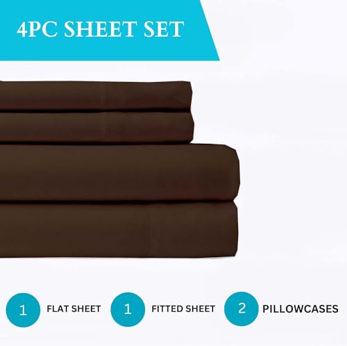 RV Full(53x75) Sheet Set 4 Pcs- 100% Microfiber Chocolate Solid, RV Camper Bunk Sheets, Fits Upto 15 inch Deep Pocket Mattress, for Your Travel Trailers Bedding- RV Sheets RV Full, Solid Chocolate