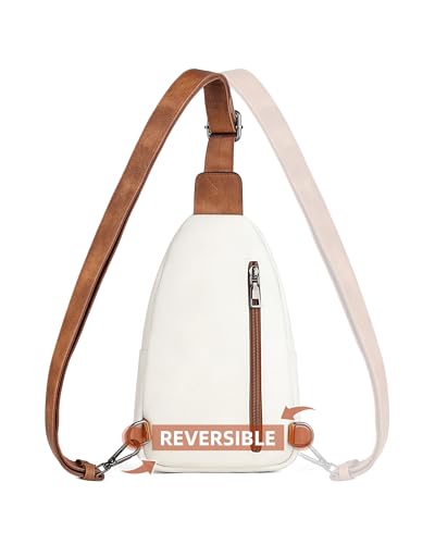 MASINTOR Sling Bag for Women - Crossbody Bags Fanny Pack with Vegan Leather - Adjustable Sling Backack for Travel Beige Brown