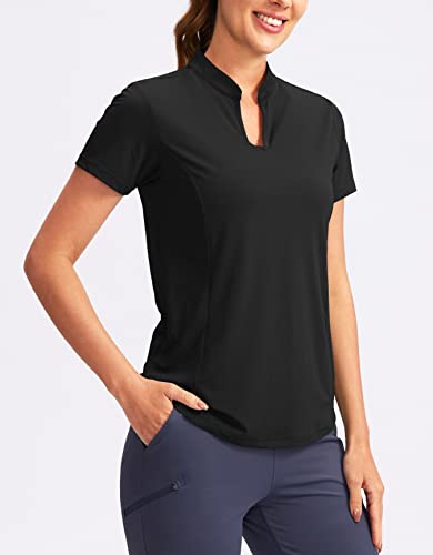 Obla Women's Golf Polo Shirt V-Neck Short Sleeve Collarless Quick Dry Tennis Running T Shirt Golf Tops for Women(Rose_S)