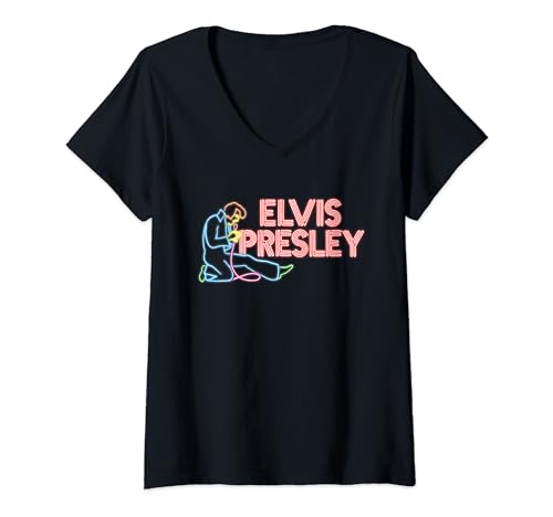 Womens Elvis Presley Official Elvis Neon Sign V-Neck T-Shirt
