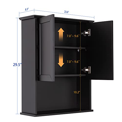 VANIRROR Black Bathroom Wall Cabinet 23x29 inch Wooden Bathroom Medicine Cabinet with 2 Doors and Adjustable Shelf, Wall Mounted Bathroom Cabinet Over Toilet Storage Cabinet