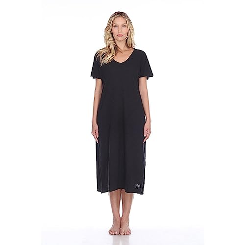 Poetically Correct Women's Chelsea-Cotton Short Sleeve Long Dress with Poetic Quote, Black