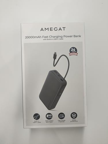 AMEGAT Portable Charger 20000mAh with Built in Charging Cables, 100W USB C Power Bank Fast Charging with Smart Digital Display Battery Pack for iPhone, Samsung, iPad, Switch, and More Series