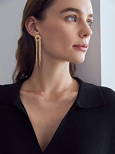 Gold Tassel Earrings for Women Metal Tassel Drop Earrings Long Snake Chain Earrings Sparkly Drop Earrings for Womens