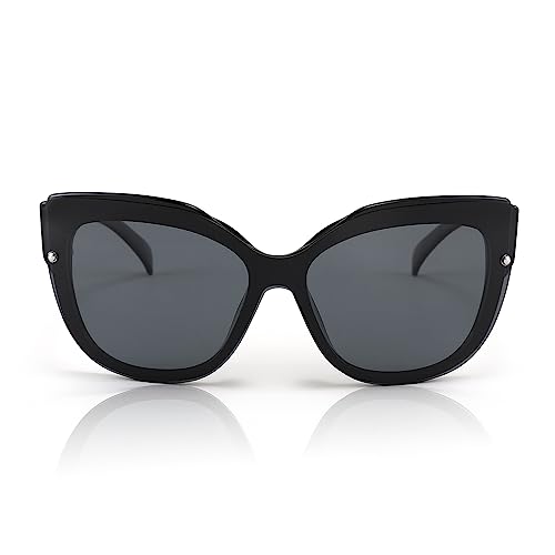 FEISEDY Cat Eye Sunglasses Polarized for Women Men，Rimless Mirrored Sunglasses, Oversized, Trendy Retro Sun Glasses B2796 Bright Black/Black Gray