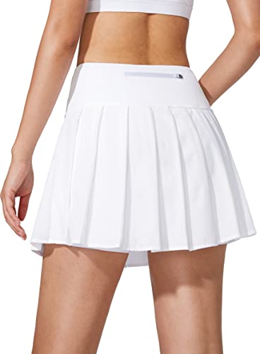 YYV Women's Pleated Tennis Skirt with 3 Pockets Golf Stretchy High Waisted Skort Skirts for Women Athletic Workout Casual（Orange X-S）