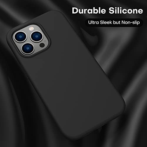 CellEver Heavy-Duty Silicone Case for iPhone 13 Pro Max - Two Shatterproof Glass Screen Protectors, Military Drop Protection, Scratch-Free Interior, Black