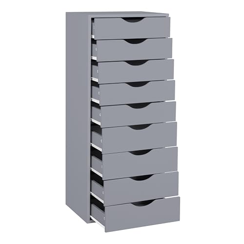 Naomi Home Bianca 9 Drawer Chest, Wood Storage Dresser Cabinet, Large Storage Organizer Makeup Drawer for Closet, Bedroom, 200 lbs Total Capacity - Gray