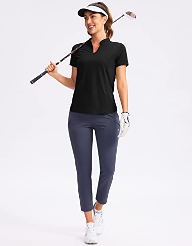 Obla Women's Golf Polo Shirt V-Neck Short Sleeve Collarless Quick Dry Tennis Running T Shirt Golf Tops for Women(Rose_S)