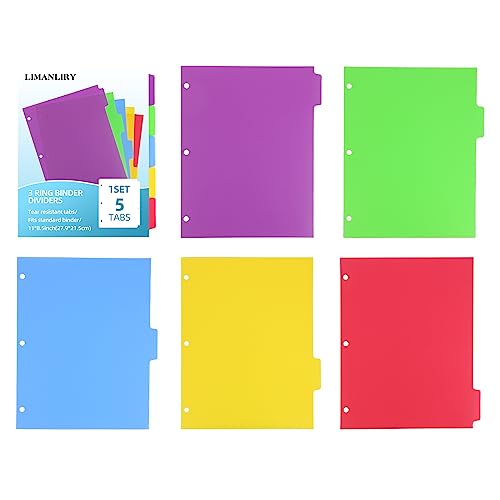 3 Sets Colorful Binder Dividers with Tabs,Plastic Index with 5 Tabs,for 3 Ring Binder