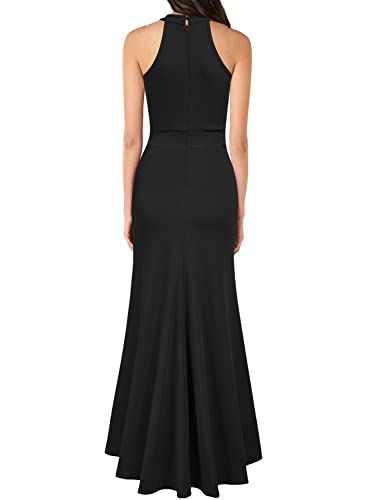 WOOSEA Women's High Neck Sleeveless Split Bodycon Mermaid Evening Cocktail Long Dress Black