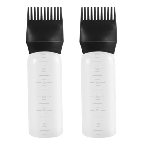 Pimoys 2 Pack Root Comb Applicator Bottle 6 Ounce, Oil Applicator for Hair Dye, Hair Oiling Bottle Applicator Brush with Graduated Scale