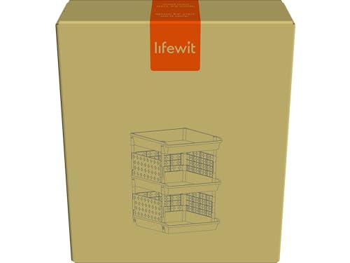 Lifewit Plastic Stackable Storage Baskets, 3 Tier Stacking Bins for Closet Wardrobe, Playroom, Kitchen and Pantry Organization, Large Capacity Multi-Functional Storage Containers Shelves, White